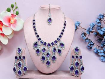 Blue designer premium festive wear necklace set 1