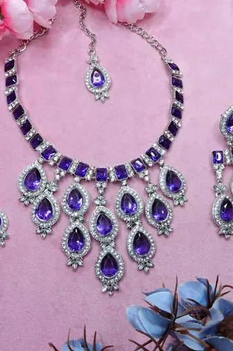 Blue designer premium festive wear necklace set