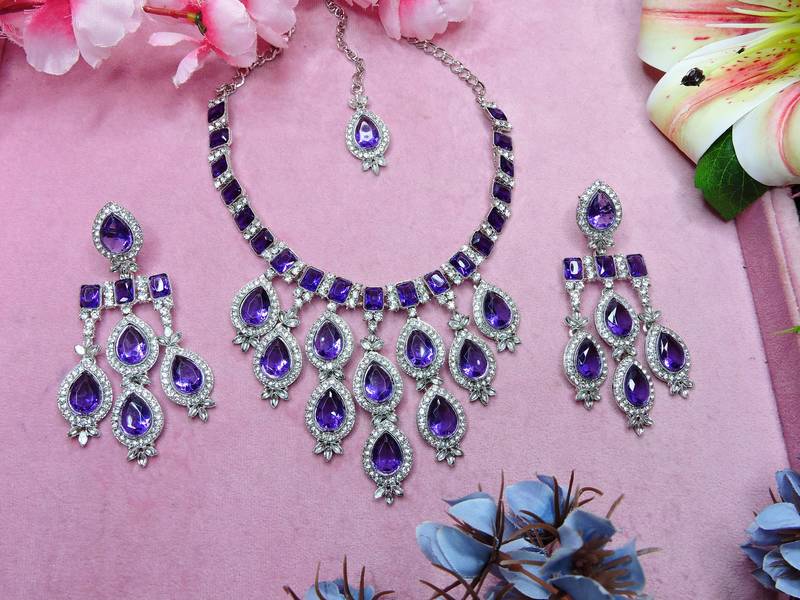 Blue designer premium festive wear necklace set