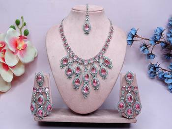 Pink designer premium festive wear necklace set 1