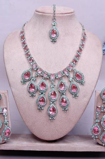 Pink designer premium festive wear necklace set