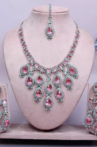 Pink designer premium festive wear necklace set