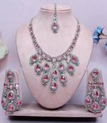 Pink designer premium festive wear necklace set