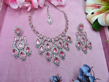 Pink designer premium festive wear necklace set 2