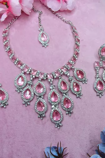 Pink designer premium festive wear necklace set