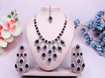Purple designer premium festive wear necklace set 1