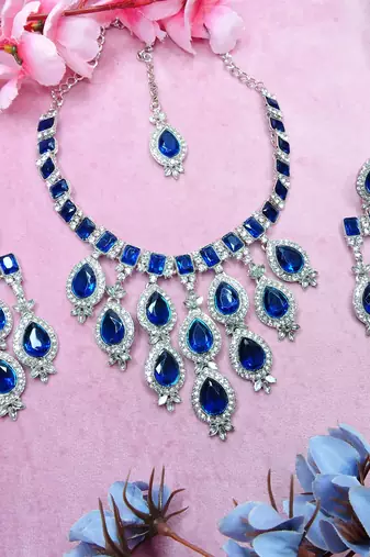 Turquoise designer premium festive wear necklace set