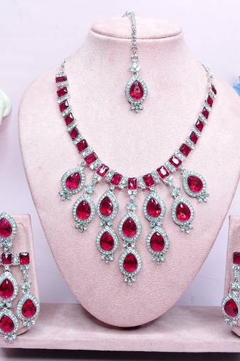 Pink designer premium festive wear necklace set