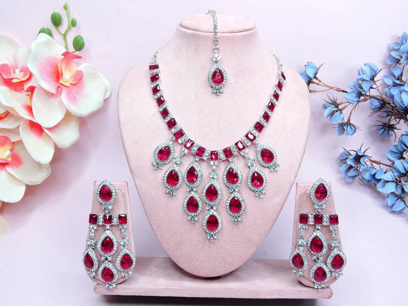 Pink designer premium festive wear necklace set
