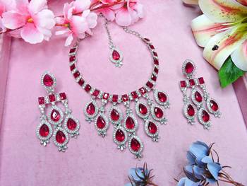 Pink designer premium festive wear necklace set 2