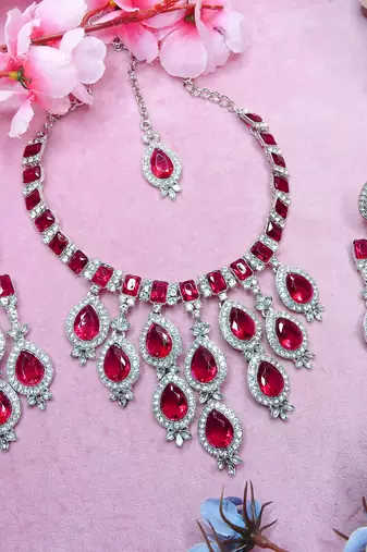 Pink designer premium festive wear necklace set