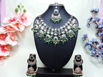 Green designer premium festive wear necklace set 1