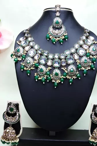 Green designer premium festive wear necklace set