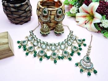 Green designer premium festive wear necklace set 2