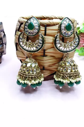 Green designer premium festive wear earrings