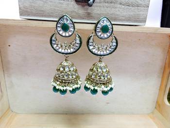 Green designer premium festive wear earrings 2