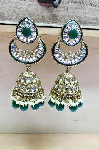 Green designer premium festive wear earrings