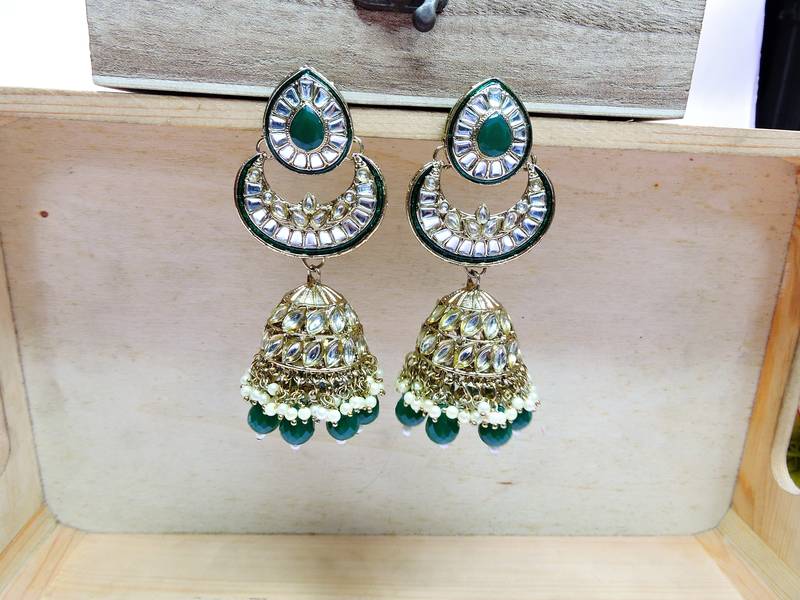 Green designer premium festive wear earrings