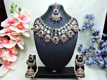 Maroon designer premium festive wear necklace set 1
