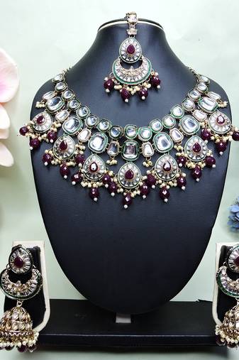 Maroon designer premium festive wear necklace set