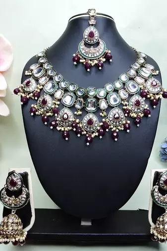 Maroon designer premium festive wear necklace set