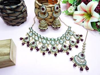 Maroon designer premium festive wear necklace set 2