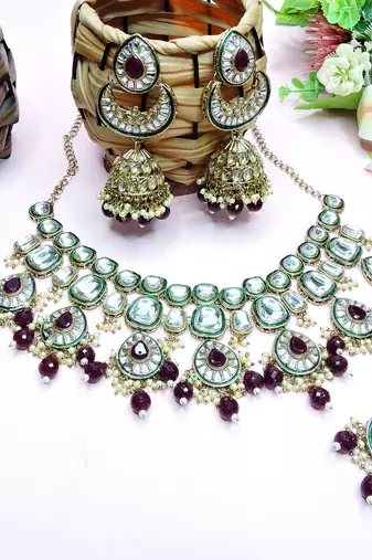 Maroon designer premium festive wear necklace set