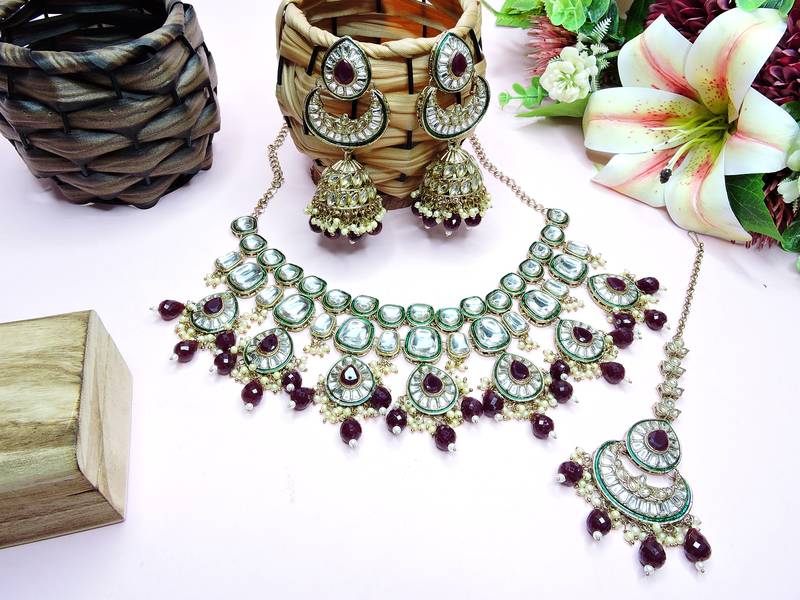 Maroon designer premium festive wear necklace set