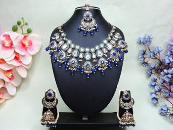 Blue designer premium festive wear necklace set 1