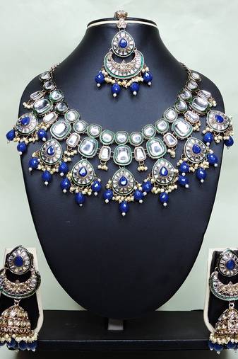 Blue designer premium festive wear necklace set