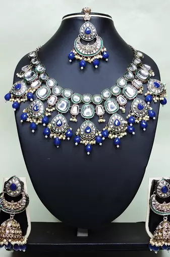 Blue designer premium festive wear necklace set