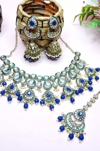 Blue designer premium festive wear necklace set