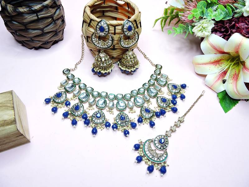Blue designer premium festive wear necklace set