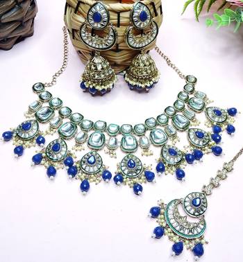 Blue designer premium festive wear necklace set 3