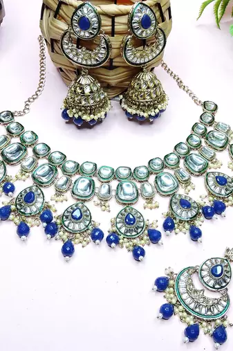 Blue designer premium festive wear necklace set