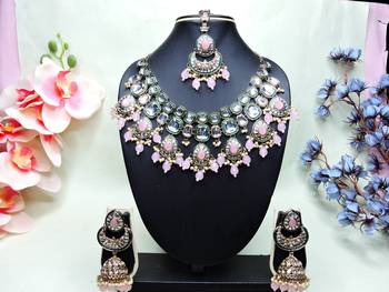 Pink designer premium festive wear necklace set 1