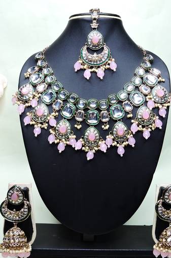 Pink designer premium festive wear necklace set