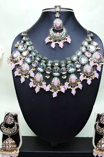 Pink designer premium festive wear necklace set