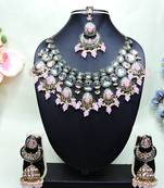 Pink designer premium festive wear necklace set