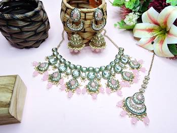 Pink designer premium festive wear necklace set 2
