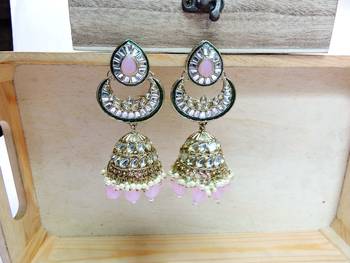 Pink designer premium festive wear earrings 2