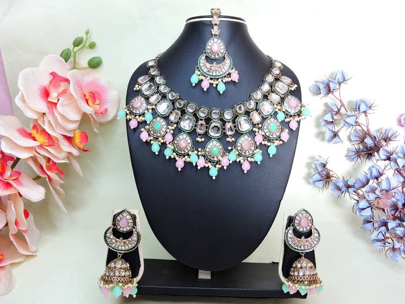 Multicolor designer premium festive wear necklace set