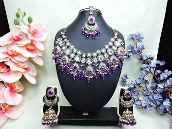 Purple designer premium festive wear necklace set 1