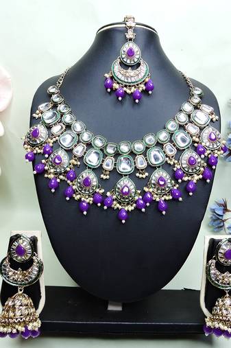 Purple designer premium festive wear necklace set