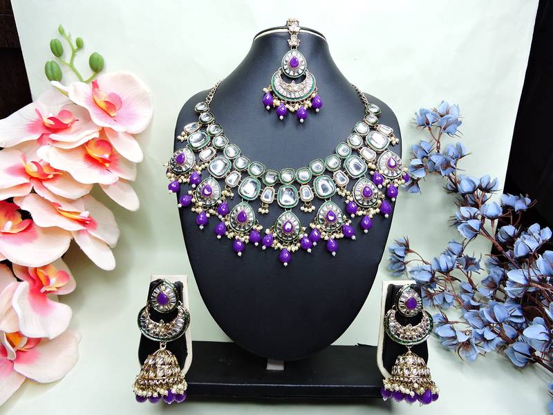 Purple designer premium festive wear necklace set