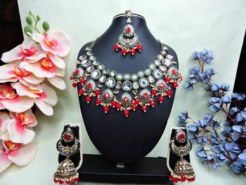 Red designer premium festive wear necklace set 1