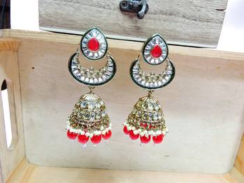 Red designer premium festive wear necklace set 3