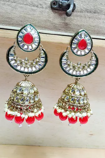 Red designer premium festive wear necklace set