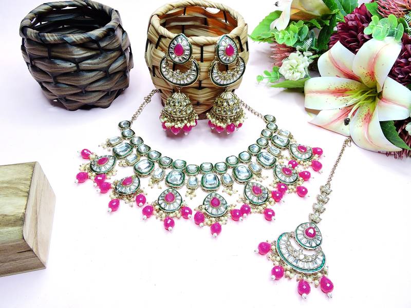 Red designer premium festive wear necklace set