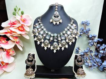 White designer premium festive wear necklace set 1